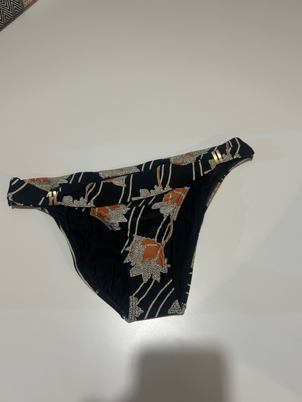 Women’s Black Floral Bikini Bottom with Gold Accent